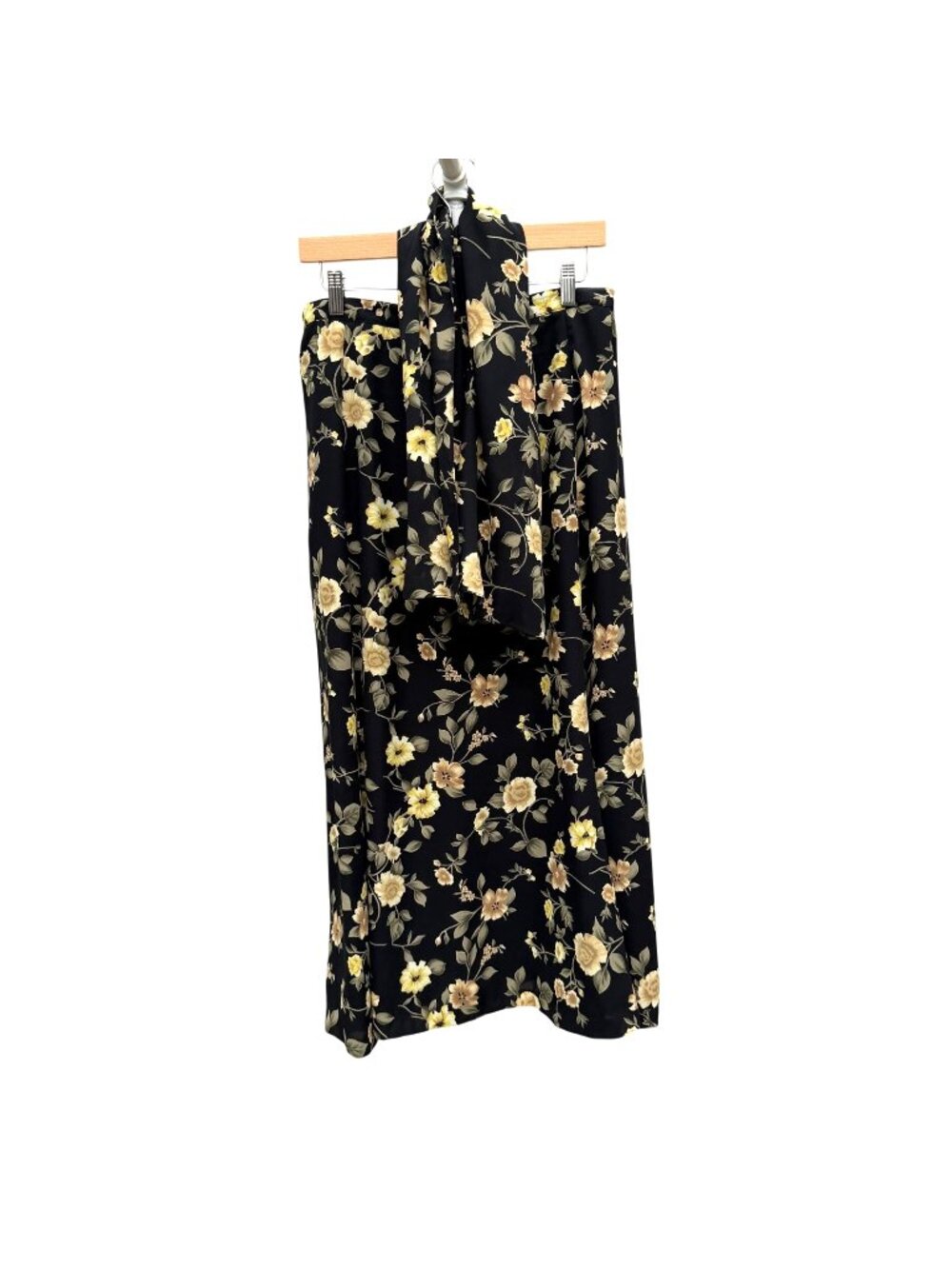 Jones Floral Black Maxi Skirt 16 Womens Yellow Black Matching Scarf Long Lined